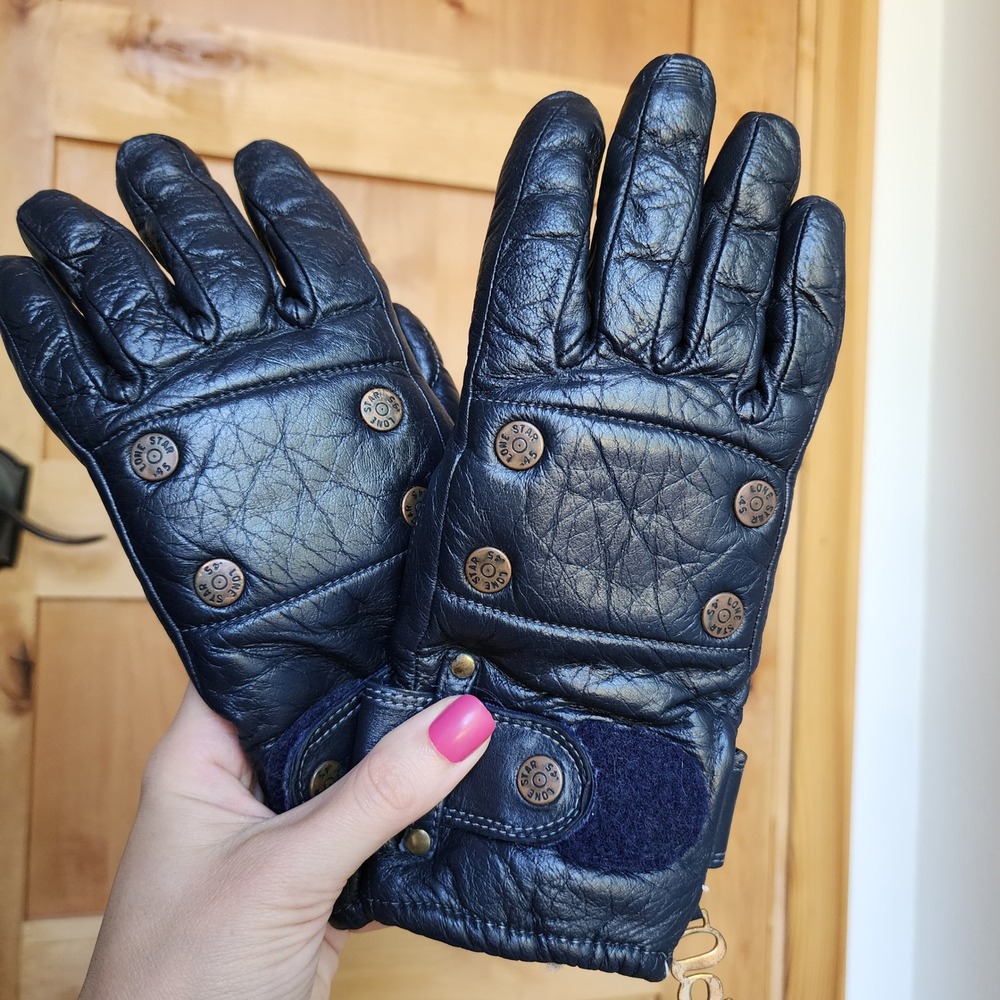 Vintage Grandoe SMALL Navy‎ Blue Leather Insulated Retro Sport Ski Gloves .45